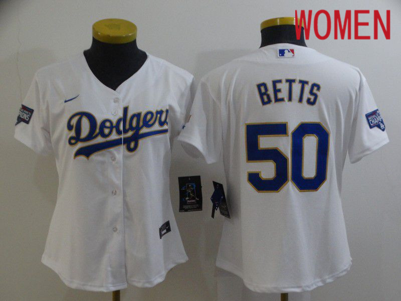 Women Los Angeles Dodgers 50 Betts White Game 2021 Nike MLB Jersey1